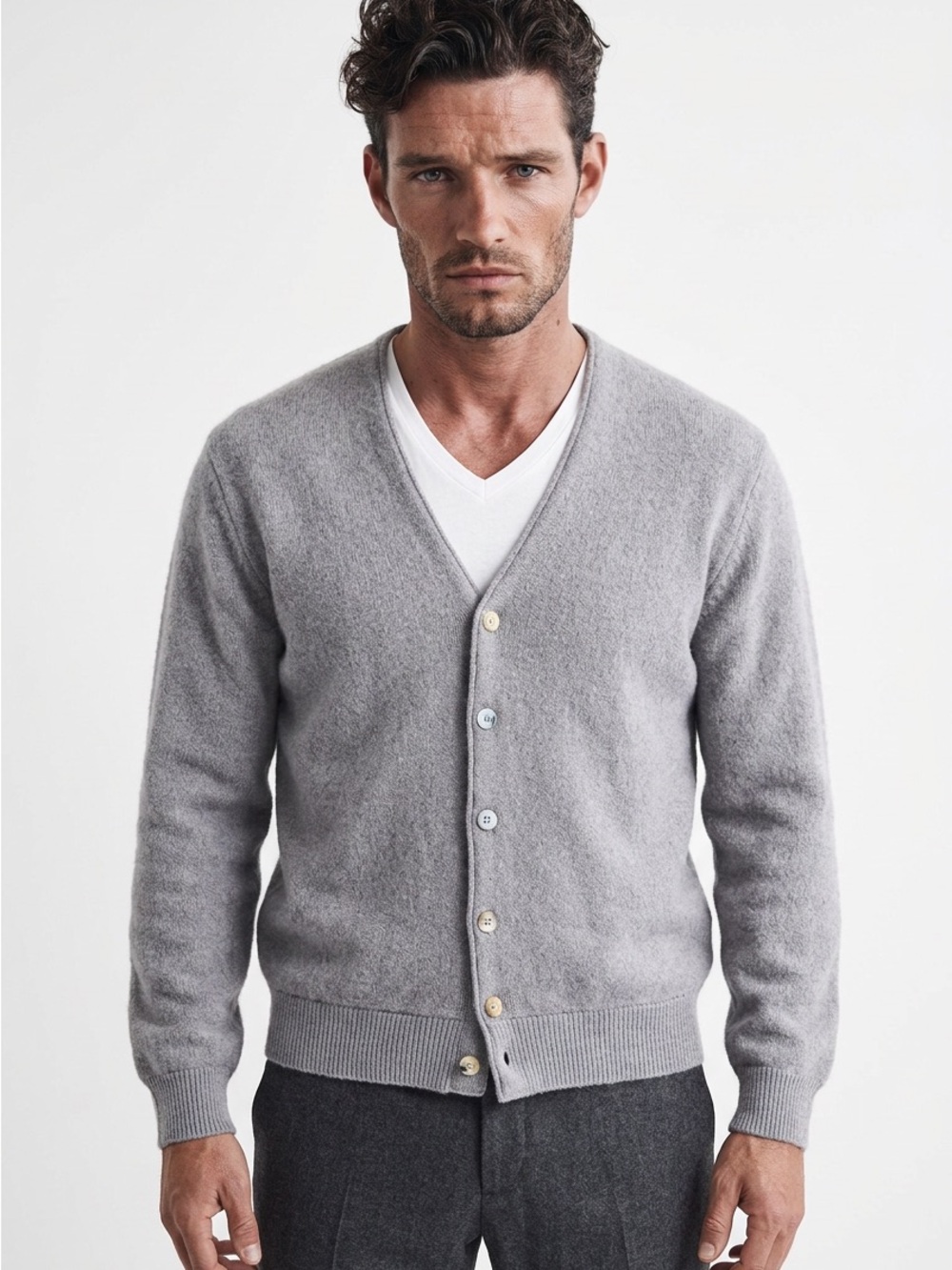 Arnold Palmer Robert‎ Bruce Mens Gray 100% Virgin Wool V-Neck Cardigan Sweater M